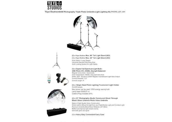 Photography Photo Portrait Studio 600W Day Light Black/Silver Umbrella Continuous Lighting Kit