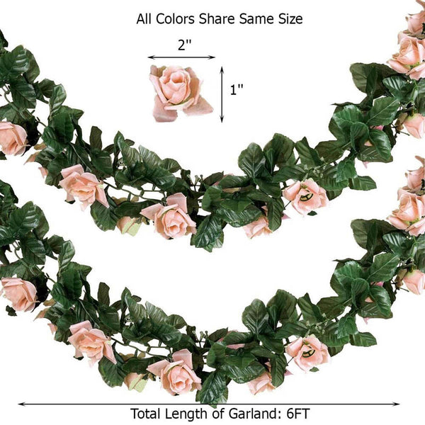 6 Ft Blush | Rose Gold Rose Chain Garland UV Protected Artificial Flower