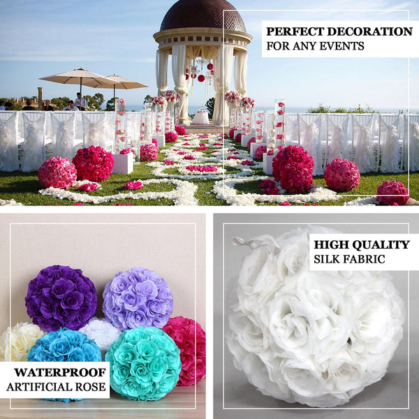 2 Pack | 7" Pink Flower Ball Silk Rose Pomander Kissing Ball