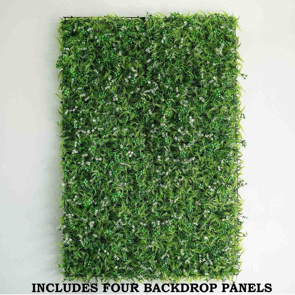 4 Pack Artificial Palm Leaves, Honeysuckles Shrubs and Clovers UV Protected Green Wall Mat Panels