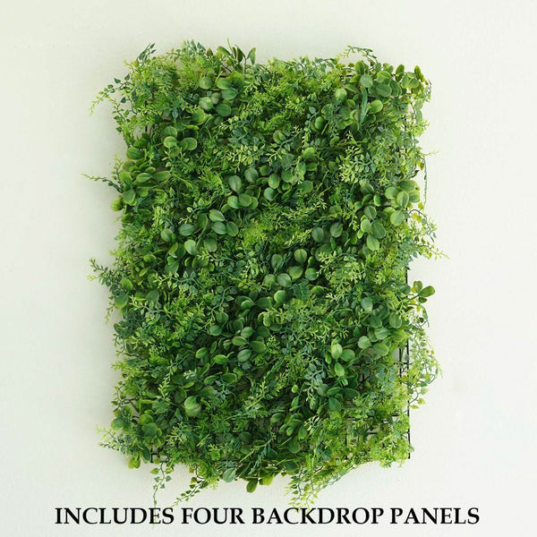 4 Panels Artificial Boxwood Hedge Black Locust and Cypress Leaves Foliage Green Garden Wall Mat