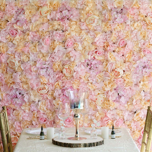 13 Sq ft. | 4 Panels UV Protected Lifelike Assorted Silk Flower Wall Mats - Pink | Champagne