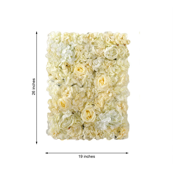 13 Sq ft. | SET of 4 | UV Protected Assorted Silk Flower Wall Panels | Flower Wall Backdrop - White | Champagne