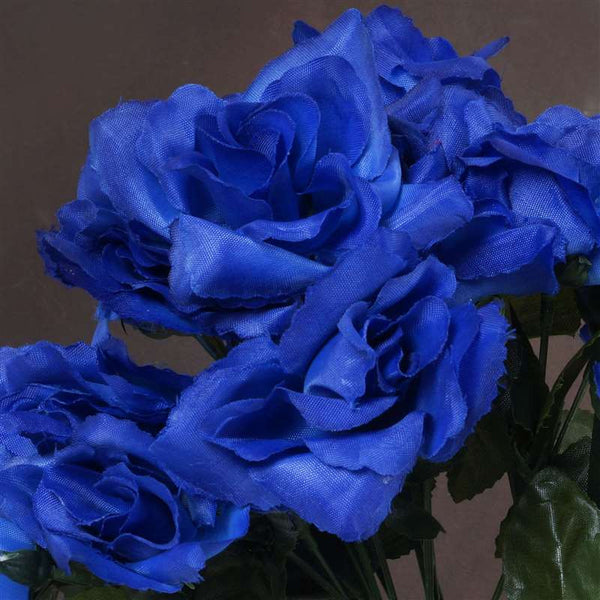 Small Open Rose Bush Artificial Silk Flowers - Royal Blue