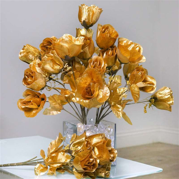 Small Rose Buds Artificial Silk Flowers - Gold