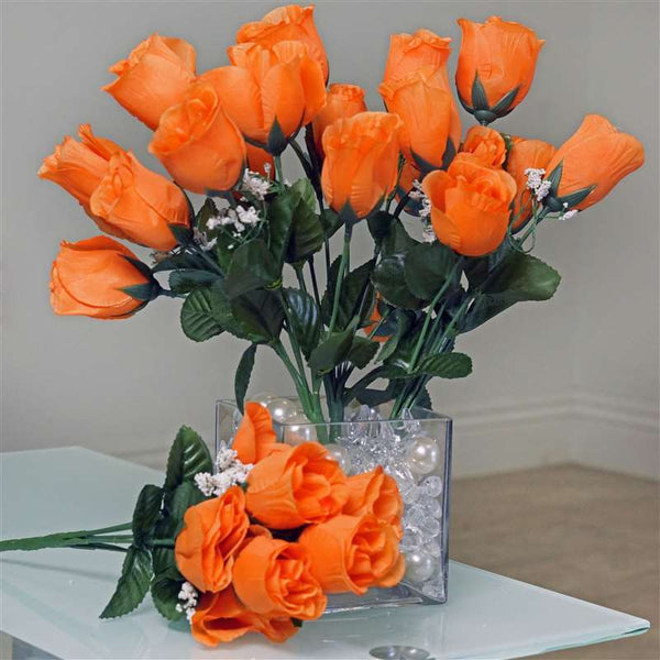 6 Head Orange Rose Artificial Flowers Silk High Quality for Wedding