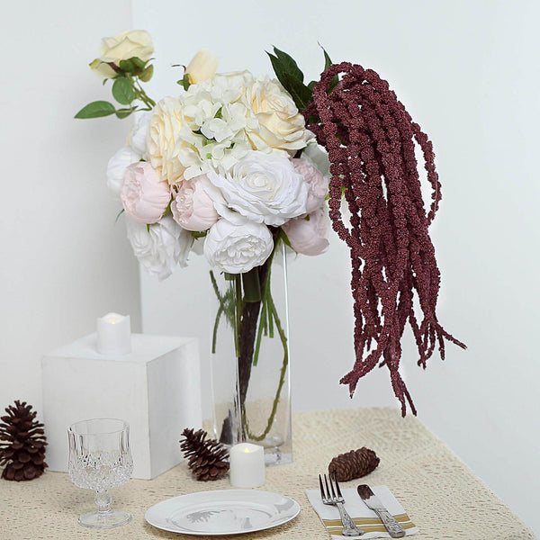Pack of 2 - 32 inch Burgundy Amaranthus Artificial Flower Stem With Ivy Leaves