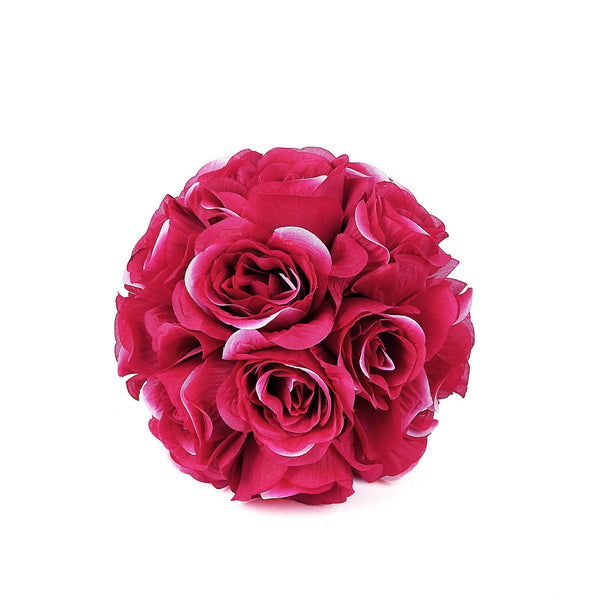 2 Pack | 7" Fuchsia Flower Ball Silk Rose Pomander Kissing Ball