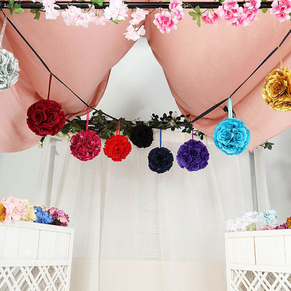 2 Pack | 7" Fuchsia Flower Ball Silk Rose Pomander Kissing Ball