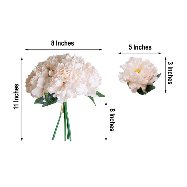 5 Heads | 11" Tall Artificial Bush Peony Bouquet - Blush | Rose Gold