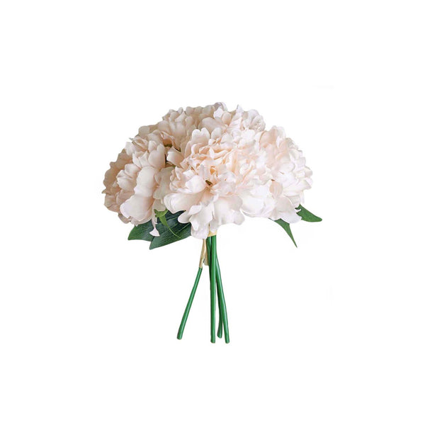 5 Heads | 11" Tall Artificial Bush Peony Bouquet - Blush | Rose Gold