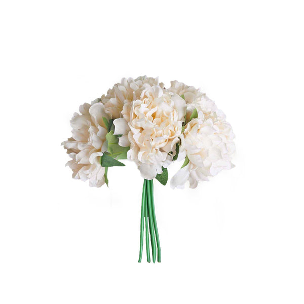 5 Heads | 11" Tall Artificial Bush Peony Bouquet - Blush | Cream