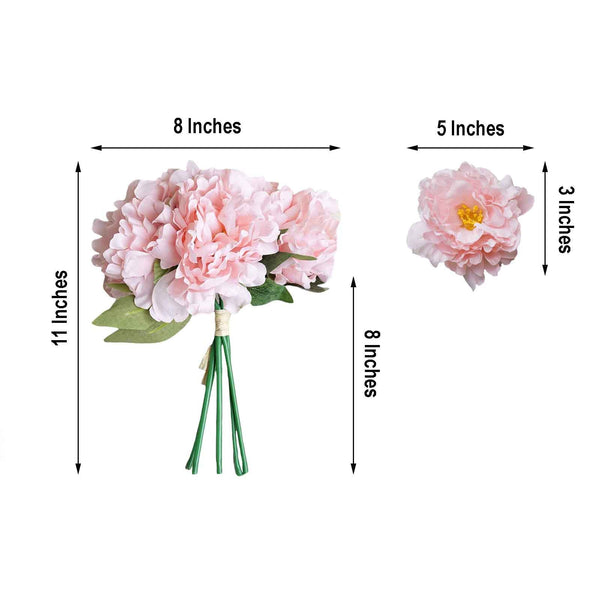 5 Heads | 11" Tall Artificial Bush Peony Bouquet - Pink