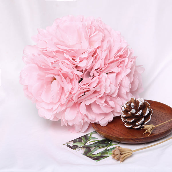 5 Heads | 11" Tall Artificial Peony Bouquet Pink | Silk Flowers Factory