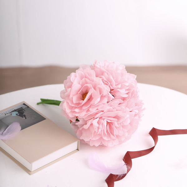 5 Heads | 11" Tall Artificial Peony Bouquet Pink | Silk Flowers Factory