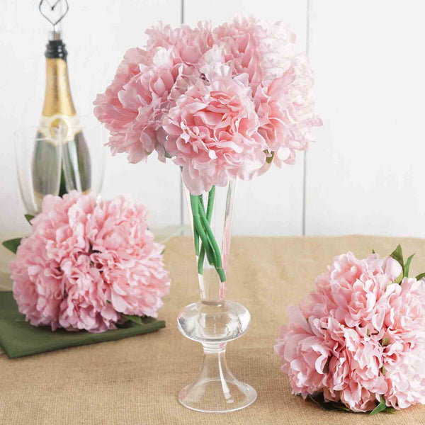 5 Heads | 11" Tall Artificial Peony Bouquet Pink | Silk Flowers Factory