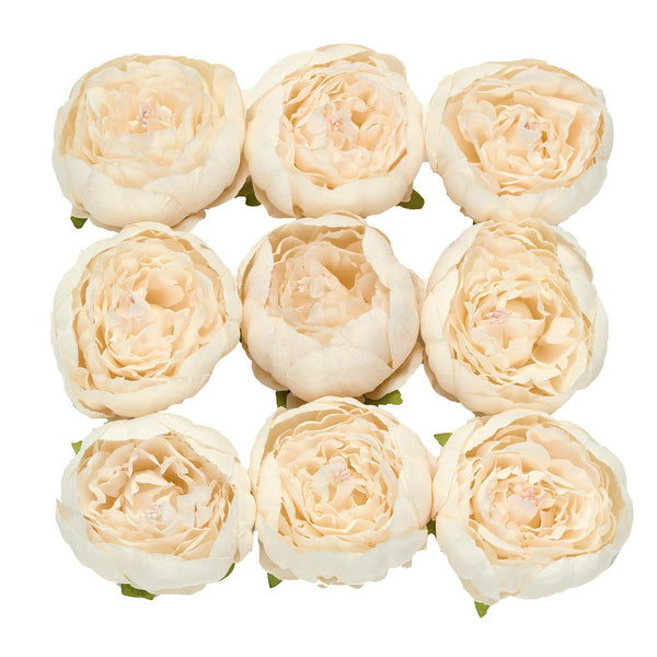 10 Pack | 3 inches Beige Silk Peony Flower Heads, Artificial Peonies For Flower Arrangement