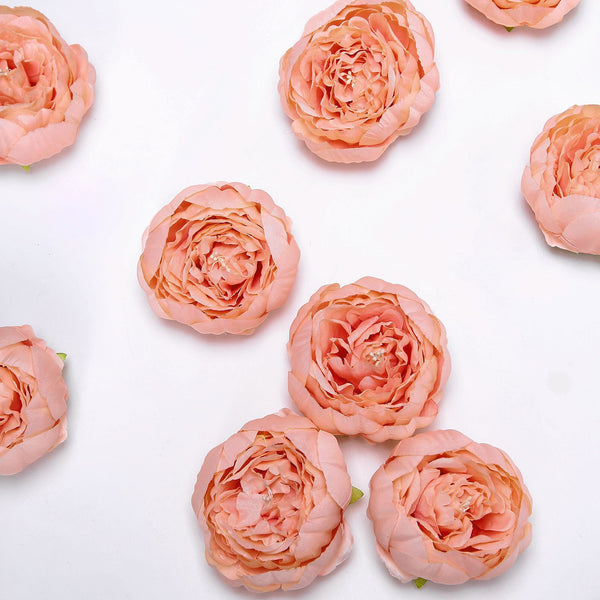10 Pack | 3inch Silk Peony Flower Heads, Artificial Peonies For Flower Arrangement - Peach