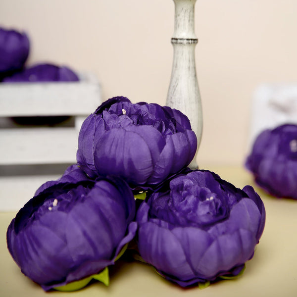 10 Pack | 3inch Silk Peony Flower Heads, Artificial Peonies For Flower Arrangement - Purple
