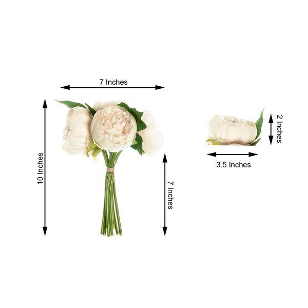 10inches Tall | Beige 5 Heads Silk Peonies, Artificial Peony Flower Bouquet