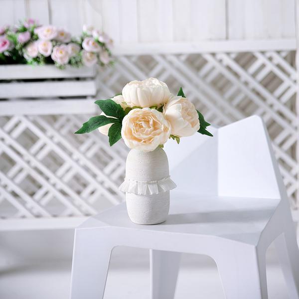 10inches Tall | Beige 5 Heads Silk Peonies, Artificial Peony Flower Bouquet