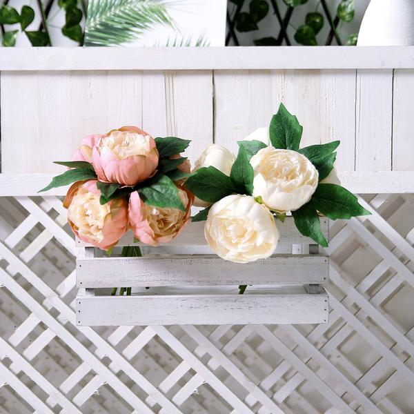 10inches Tall | Beige 5 Heads Silk Peonies, Artificial Peony Flower Bouquet