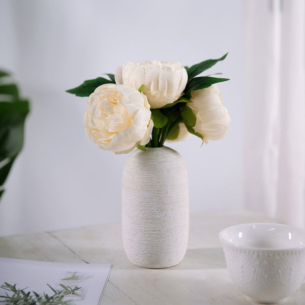 10inches Tall | Beige 5 Heads Silk Peonies, Artificial Peony Flower Bouquet