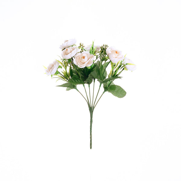 4 Bushes | 12inch Peony Flower Bouquet, Artificial Flower Arrangements - Blush | Rose Gold