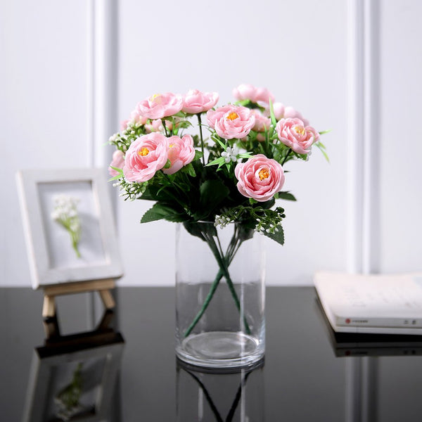 4 Bushes | 12inches Pink Peony Flower Bouquet, Artificial Flower Arrangements