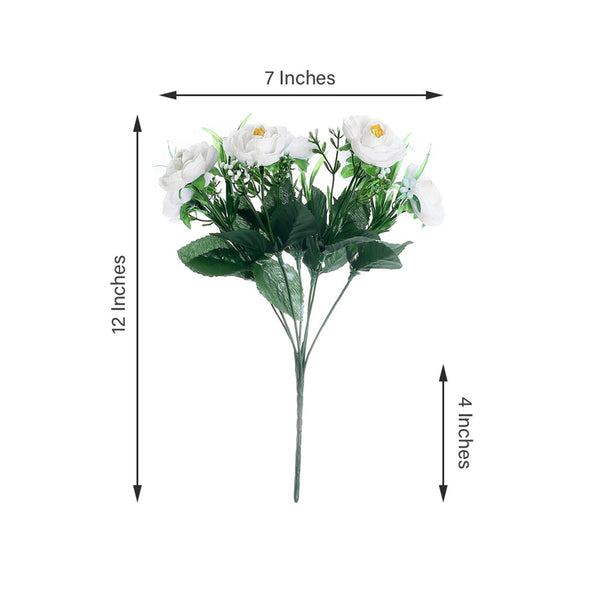4 Bushes | 12inches White Peony Flower Bouquet, Artificial Flower Arrangements
