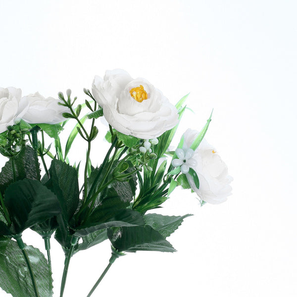 4 Bushes | 12inches White Peony Flower Bouquet, Artificial Flower Arrangements