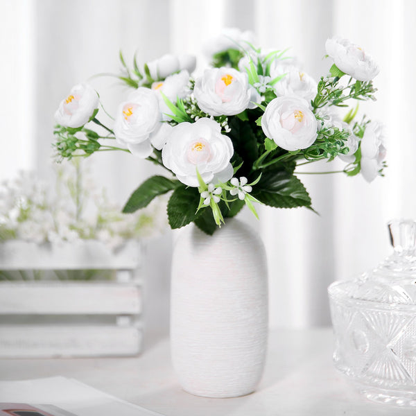4 Bushes | 12inches White Peony Flower Bouquet, Artificial Flower Arrangements