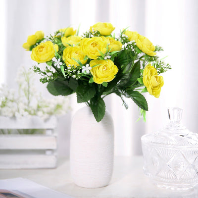 4 Bushes | 12inches Yellow Peony Flower Bouquet, Artificial Flower Arrangements