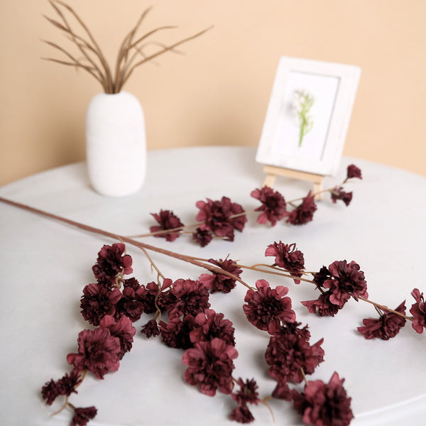 2 Branches | 42inch Burgundy Carnation Flower Spray, Silk Flower Bouquet