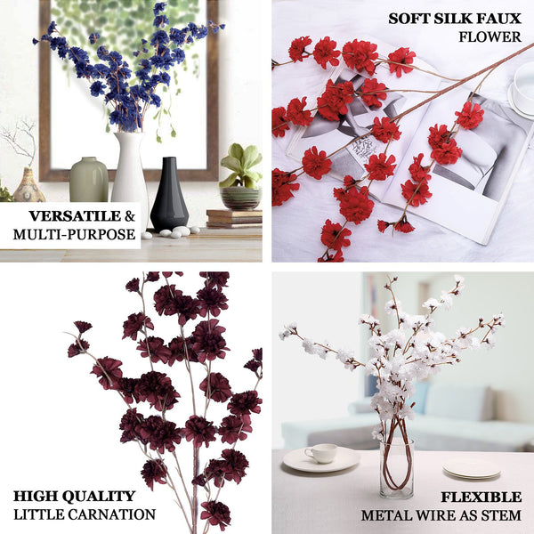 2 Branches | 42inch Burgundy Carnation Flower Spray, Silk Flower Bouquet