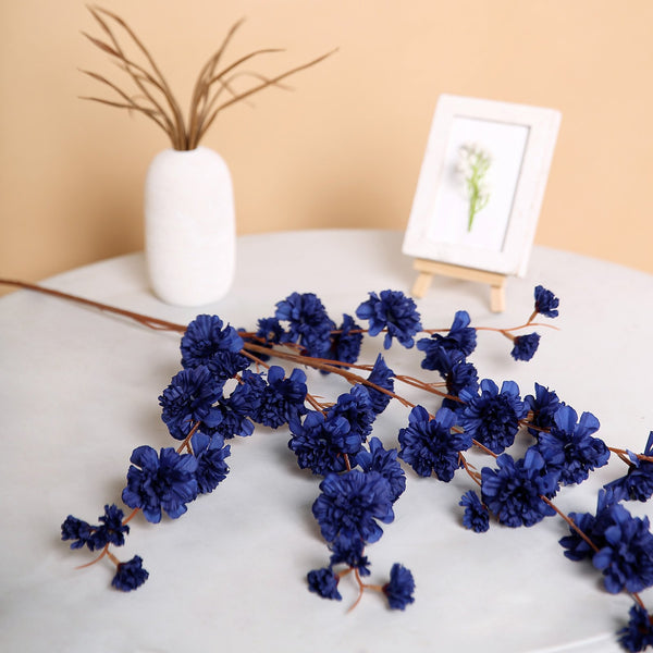 2 Branches | 42inch Navy Blue Carnation Flower Spray, Silk Flower Bouquet