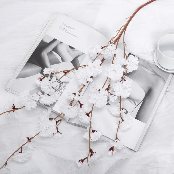 2 Branches | 42inch White Carnation Flower Spray, Silk Flower Bouquet