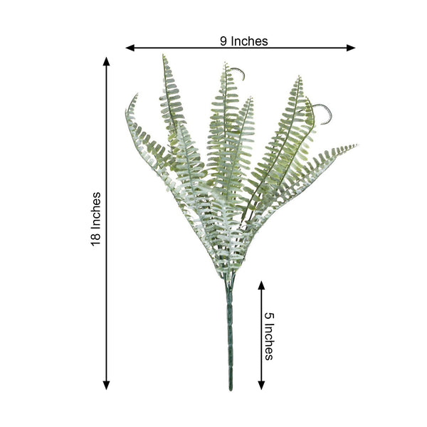 2 Bushes | 18" Artificial Boston Fern Leaf Stems, Faux Fern Plants Decor - Frosted Green