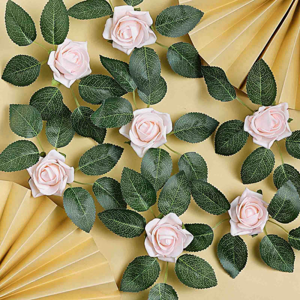 24 Pcs | 2inch Rose Gold/Blush Foam Rose With Stem And Leaves - 16 Colors