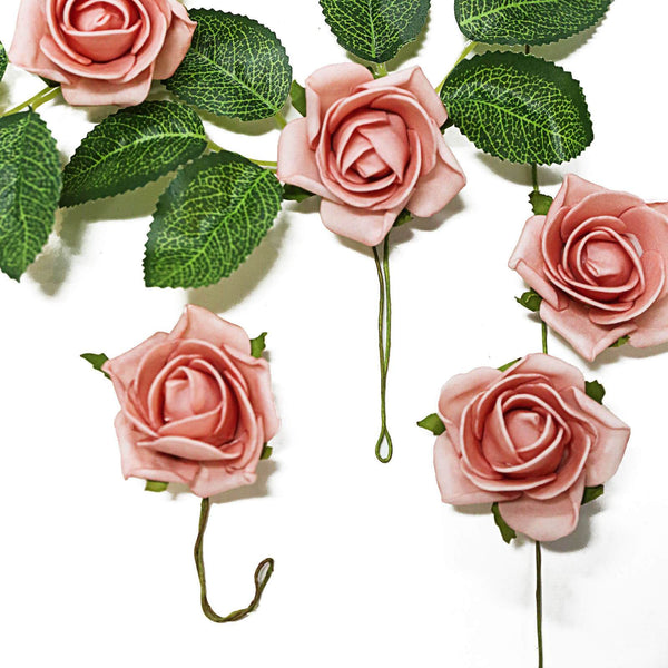 24 Roses | 2inch Dusty Rose Artificial Foam Rose With Stem And Leaves - 16 Colors