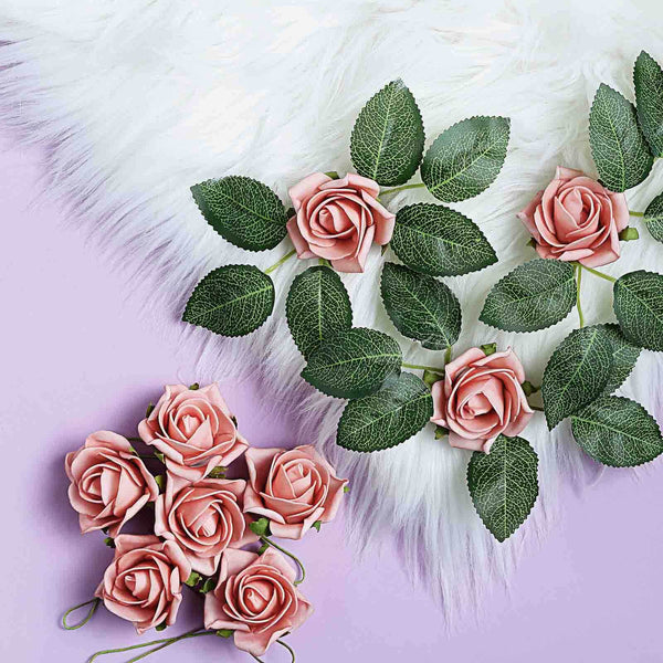 24 Roses | 2inch Dusty Rose Artificial Foam Rose With Stem And Leaves - 16 Colors
