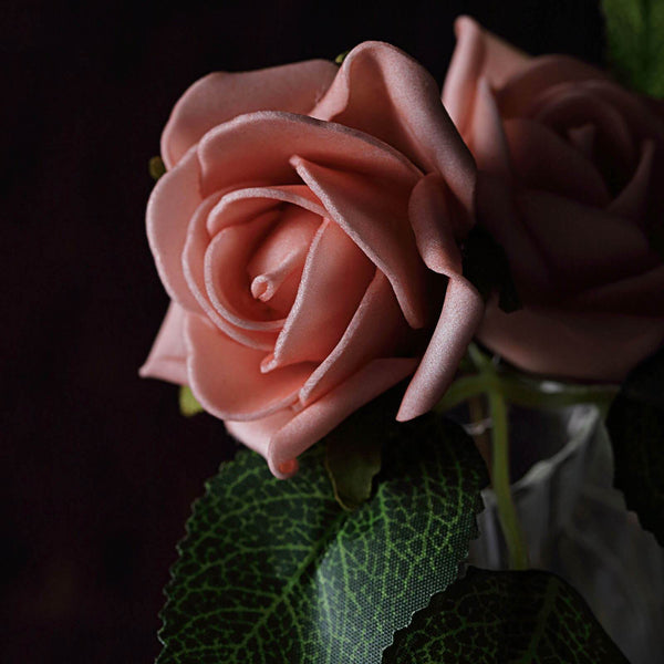 24 Roses | 2inch Dusty Rose Artificial Foam Rose With Stem And Leaves - 16 Colors