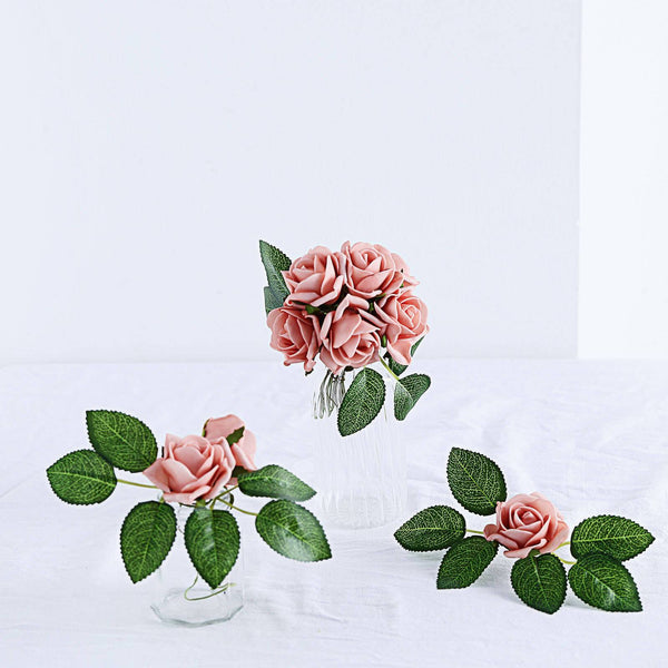 24 Roses | 2inch Dusty Rose Artificial Foam Rose With Stem And Leaves - 16 Colors