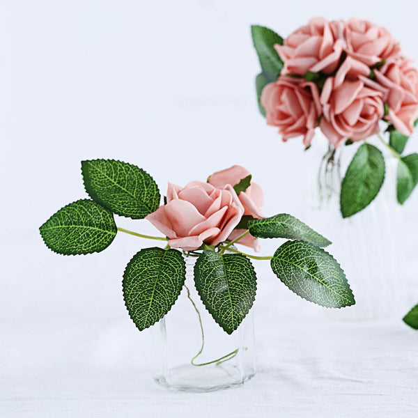 24 Roses | 2inch Dusty Rose Artificial Foam Rose With Stem And Leaves - 16 Colors