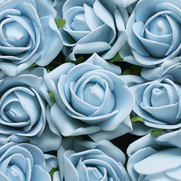 24 Roses | 2inch Dusty Blue Artificial Foam Rose With Stem And Leaves - 16 Colors#whtbkgd