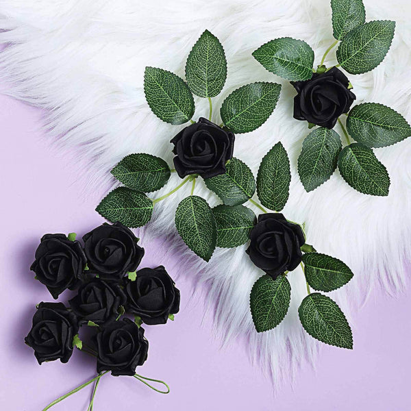 24 Roses | 2inch Artificial Foam Rose With Stem And Leaves - 16 Colors