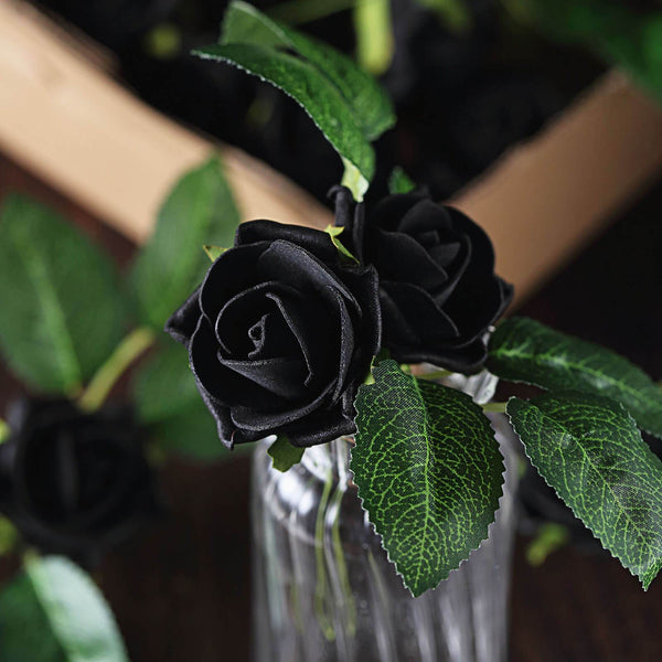 24 Roses | 2inch Artificial Foam Rose With Stem And Leaves - 16 Colors
