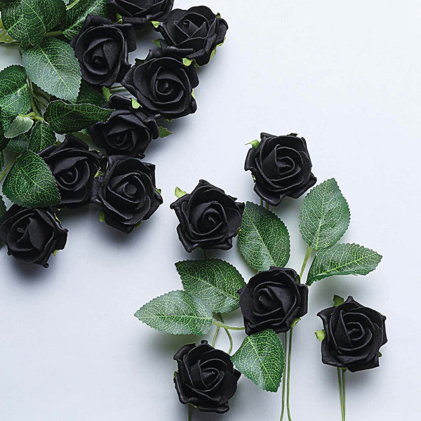 24 Roses | 2inch Artificial Foam Rose With Stem And Leaves - 16 Colors