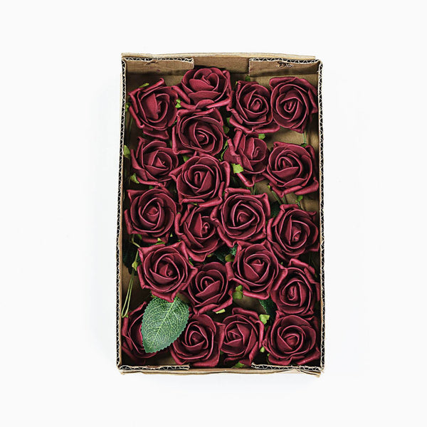 24 Roses | 2inch Artificial Foam Rose With Stem And Leaves - 16 Colors