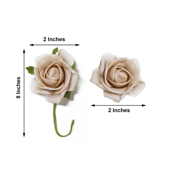 24 Roses | 2inch Artificial Foam Rose With Stem And Leaves - 16 Colors